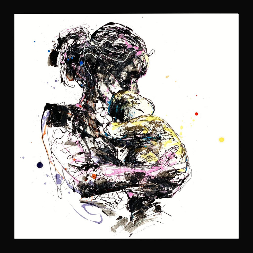 Print Open Edition Figurative - Mother And Child-30 x 30-Black Box Frame (No Mount)