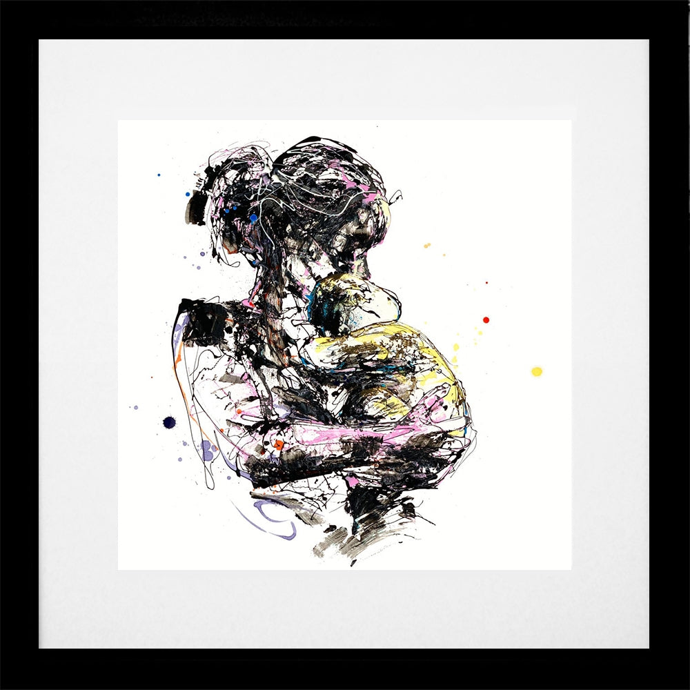 Print Open Edition Figurative - Mother And Child-30 x 30-Black Box Frame (With Mount)