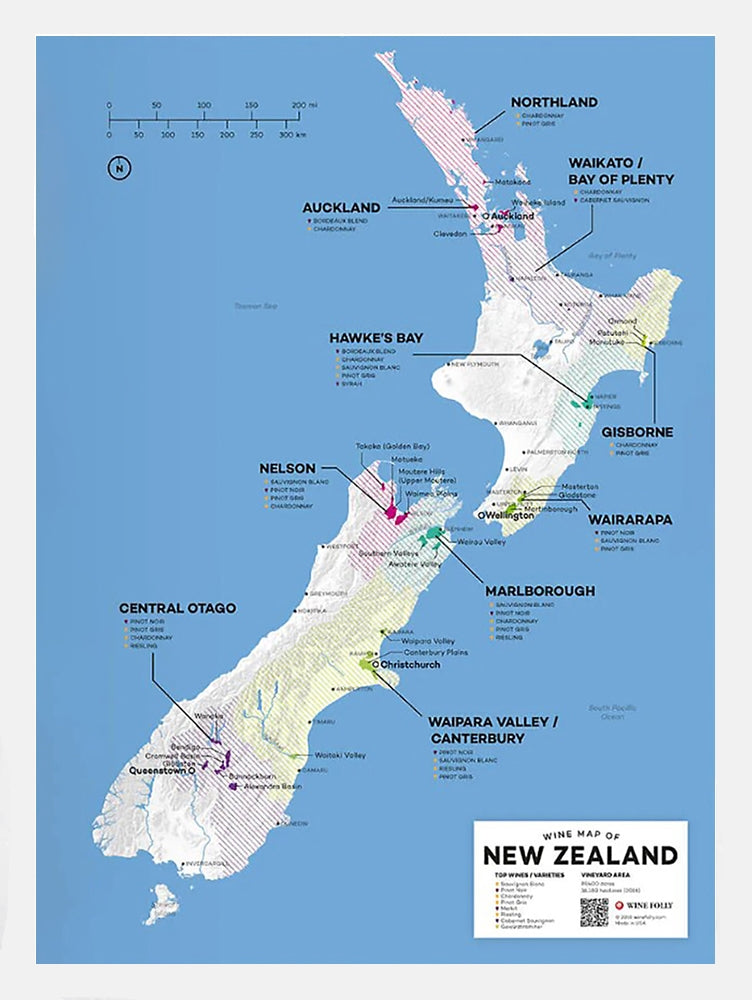 New Zealand Wine Map White Frame