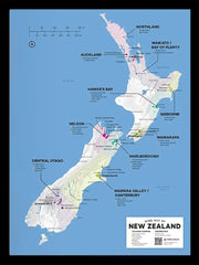 New Zealand Wine Map Black Frame