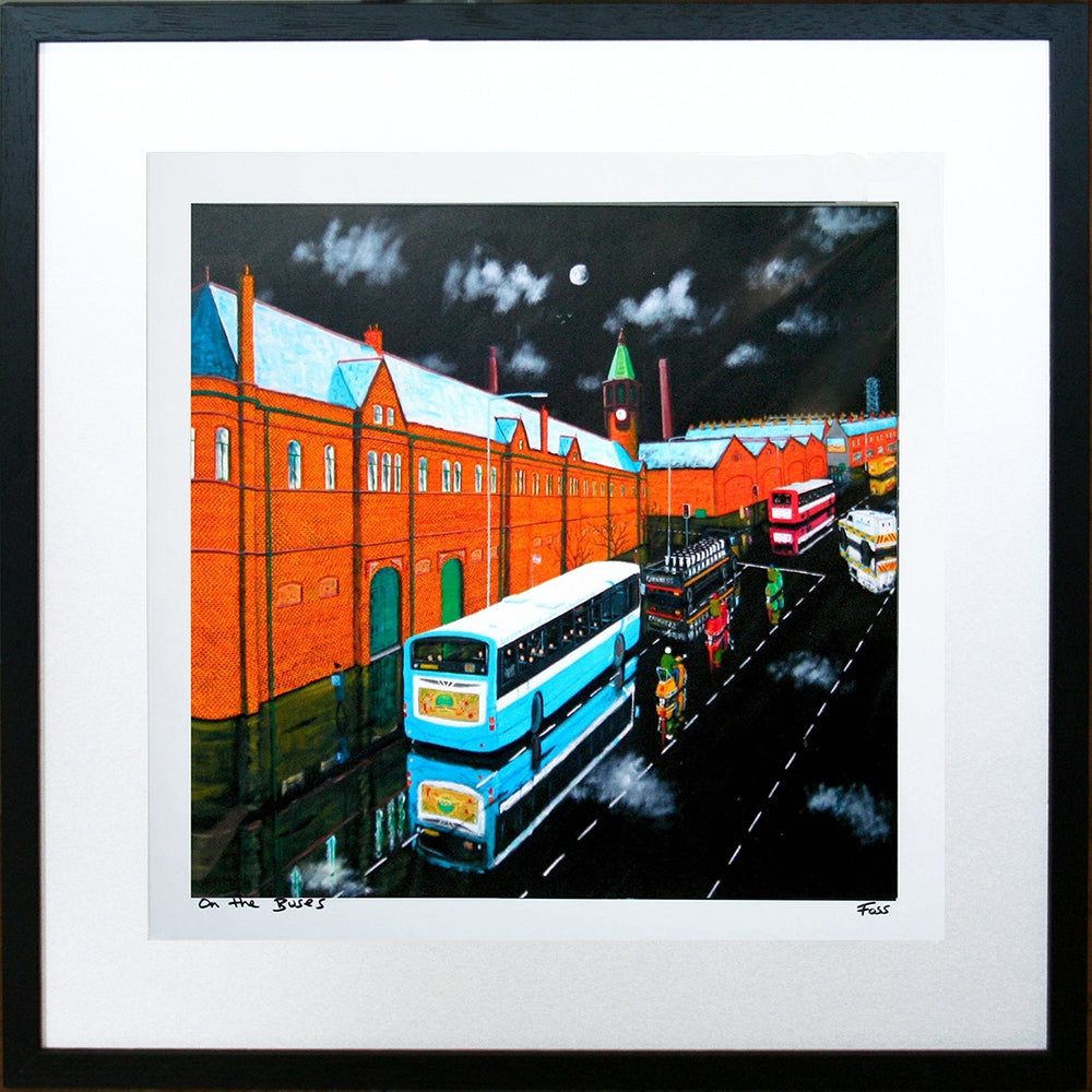 On The Buses - Night Time Framed 40 x 40