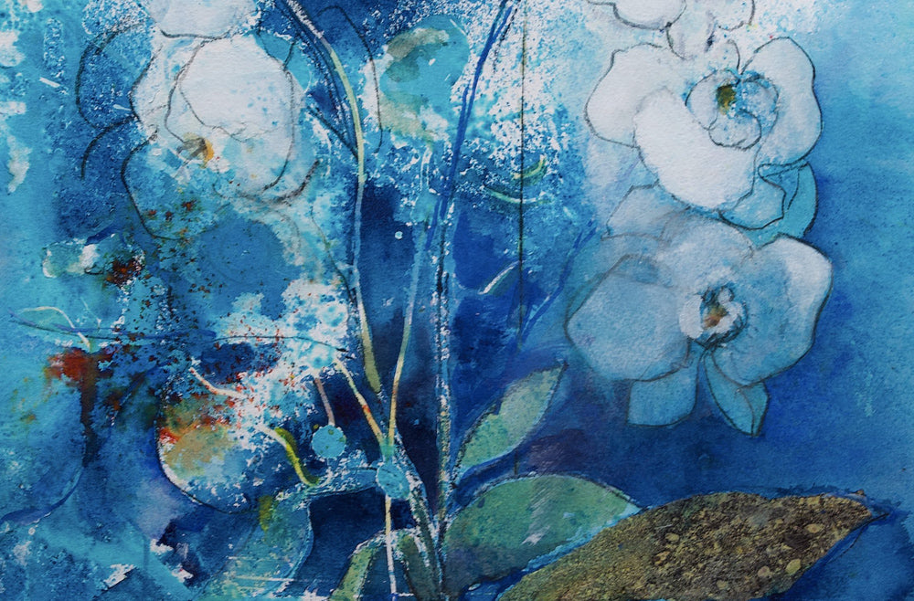 Orchids In Blue Bowl