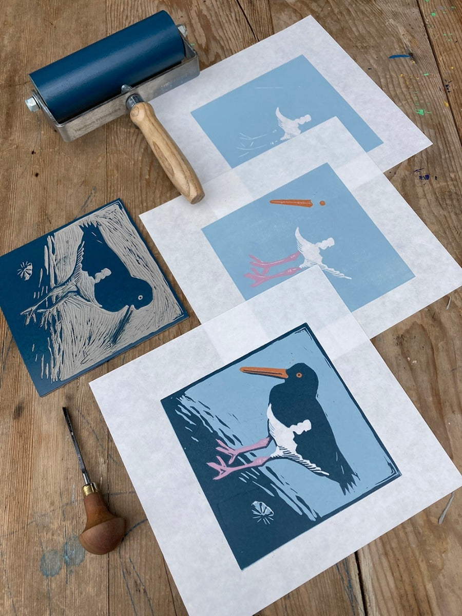 Lino Print - Oystercatcher On A Rock