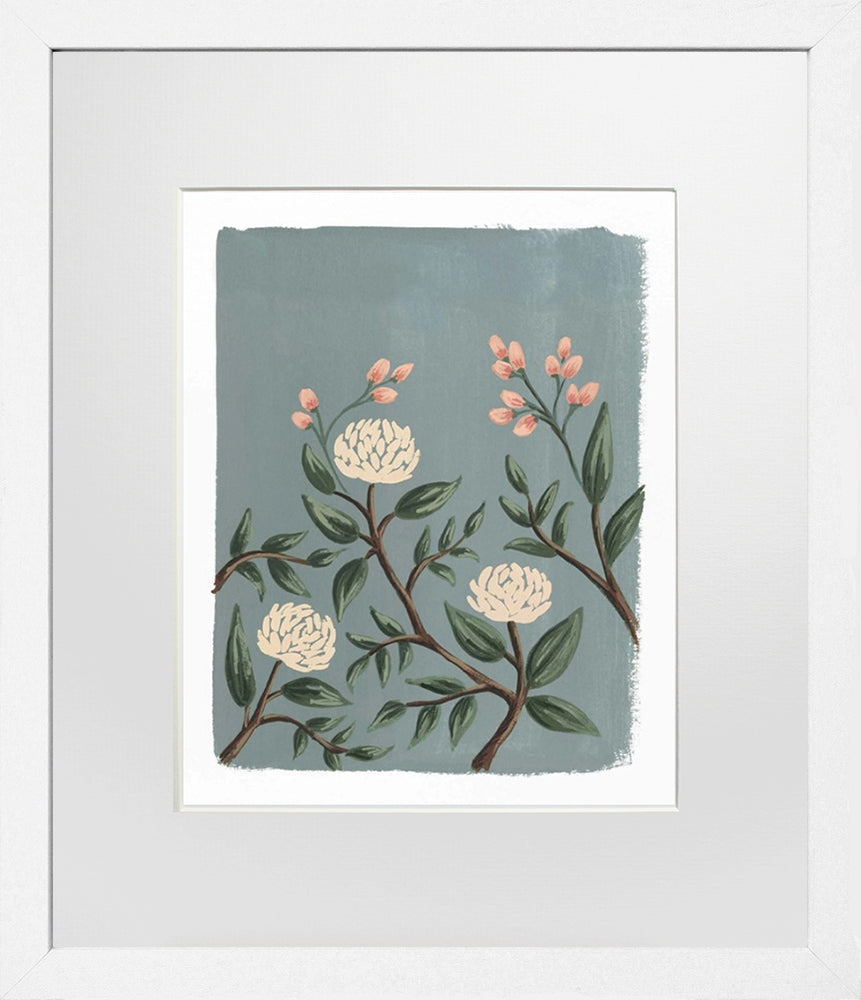 Painted Peonies Slate White Frame
