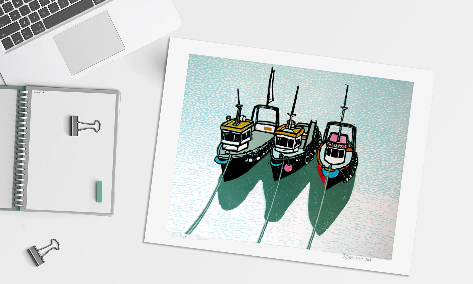 Linocut Print - Co Down Papa's Boys, Annalong