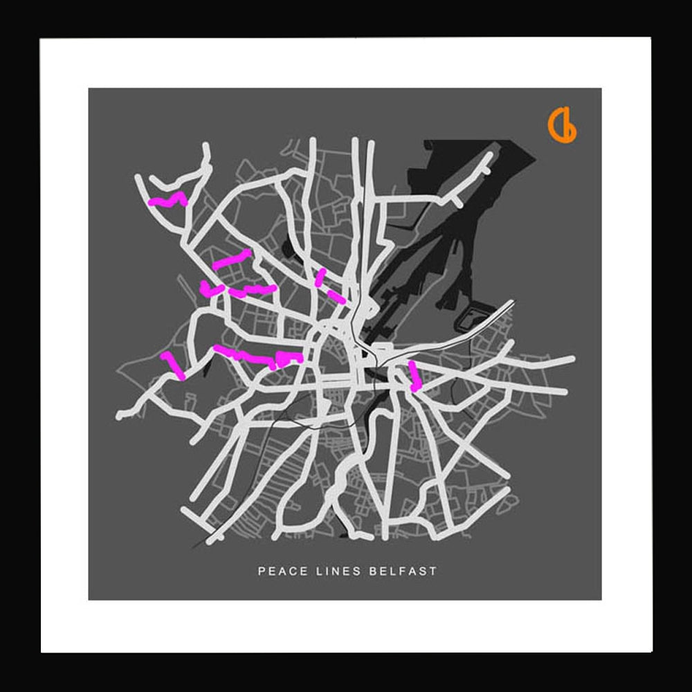 Belfast Peace Lines Black frame 29x29