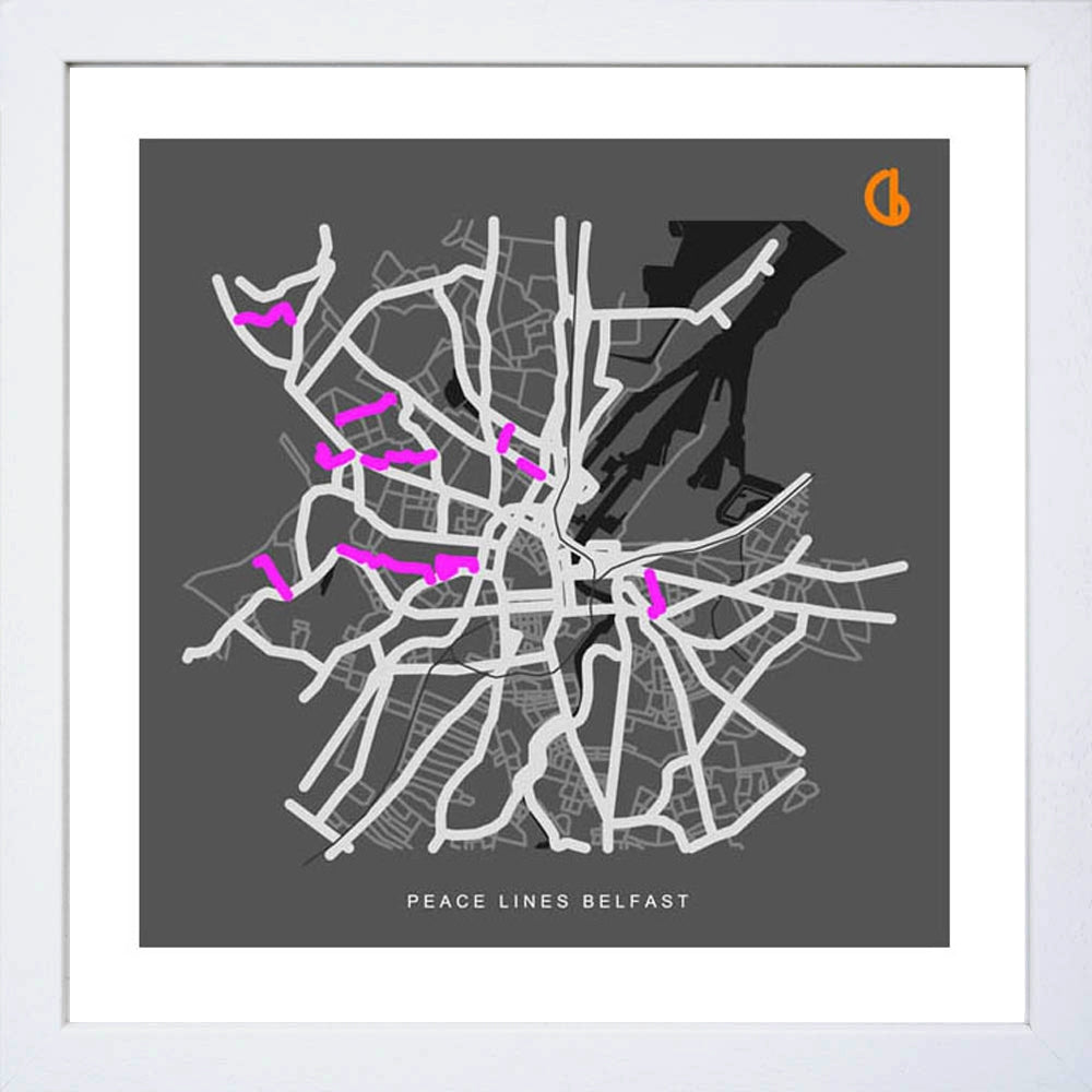 Belfast Peace Lines-15 x 15-Small Flat White Frame