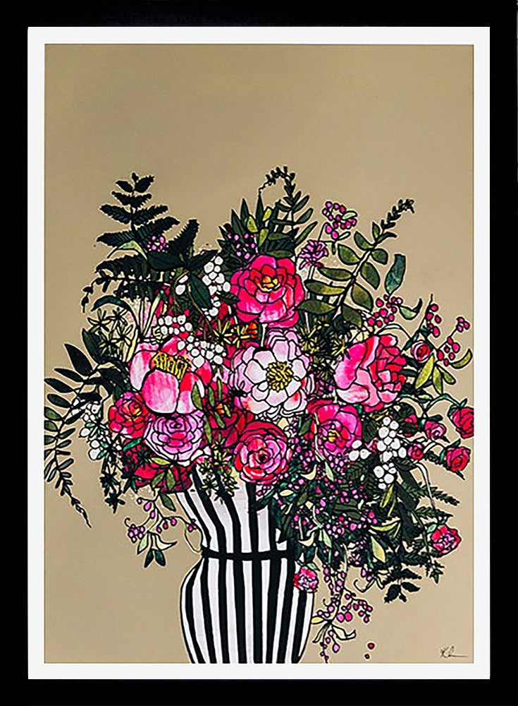 Peonies-33 x 55.5-Black Box Frame (No Mount)