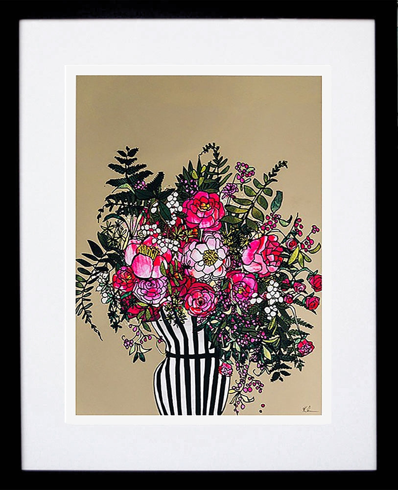 Peonies-19 x 27.5-Black Box Frame (With Mount)
