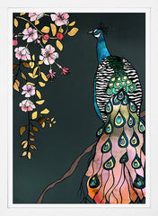 Perching Peacock White Frame