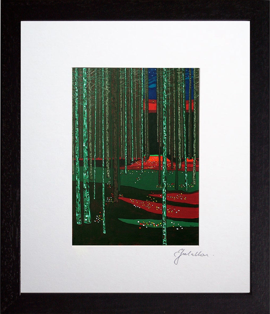 Pine Forest Starry Night Black Frame 15.5 x 12