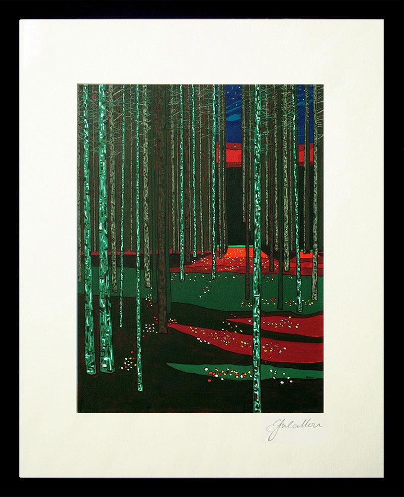 Pine Forest Starry Night Black Frame 26 x 20