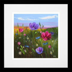 Original - Pink and Purple Cosmos - Black Box Frame (With Mount)