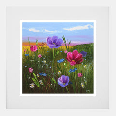 Original - Pink and Purple Cosmos - White Box Frame (With Mount)