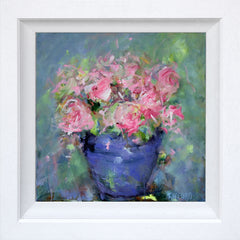 Print - Pink Roses - Chunky White Frame