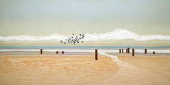 Linocut Print - Plovers on the Back Beach Dundrum