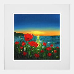 Print - Poppies by the Sea - White Box Frame (With Mount)