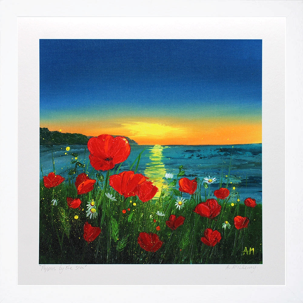 Print - Poppies by the Sea - White Box Frame (No Mount)