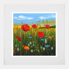Print - Poppy Field - White Box Frame (With Mount)