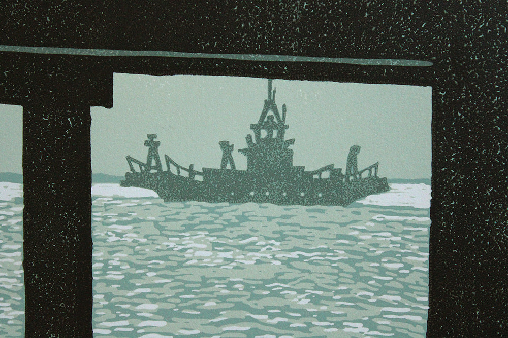 Linocut Print - Portaferry Ferry 2008