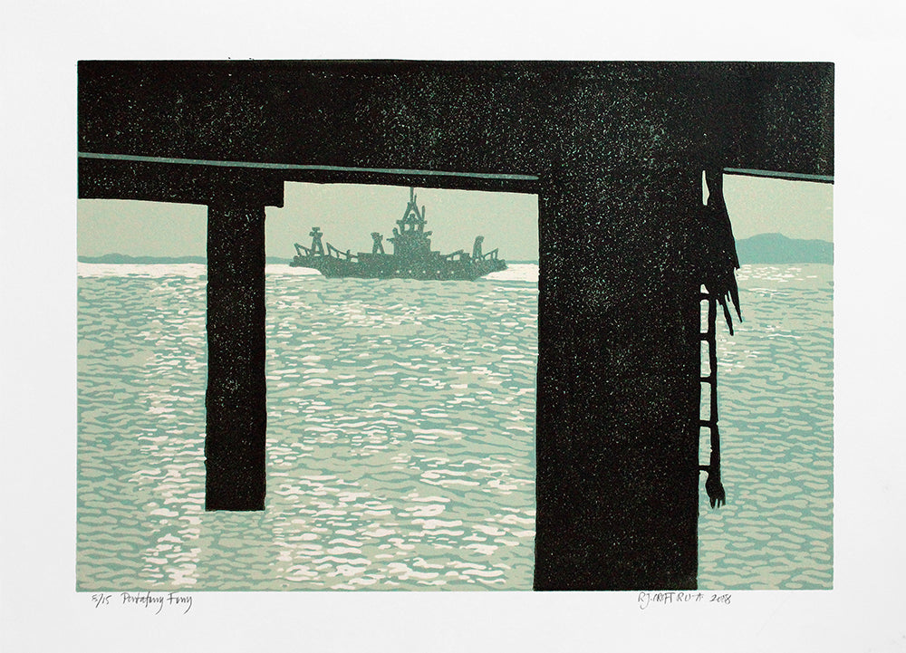 Linocut Print - Portaferry Ferry 2008 Unframed