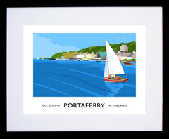 Co Down - Portaferry With White Sails -40 x 30-Black Box Frame (With Mount)
