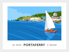 Co Down - Portaferry With White Sails -70 x 50-White Box Frame (No Mount)