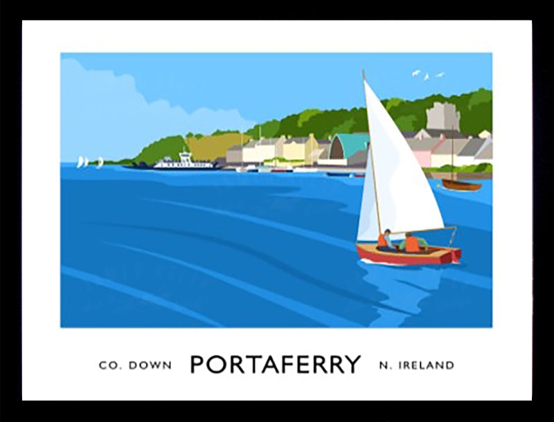Co Down - Portaferry With White Sails -70 x 50-Black Box Frame (No Mount)