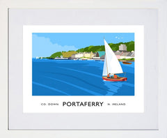 Co Down - Portaferry With White Sails -40 x 30-White Box Frame (With Mount)