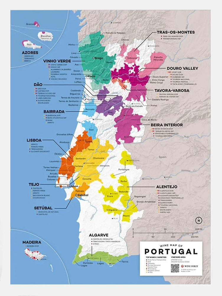 Portugal Wine Map White Frame