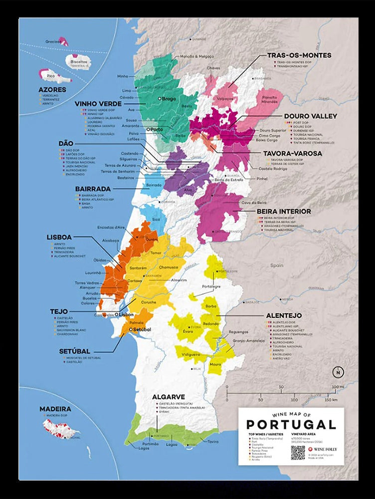 Portugal Wine Map Black Frame