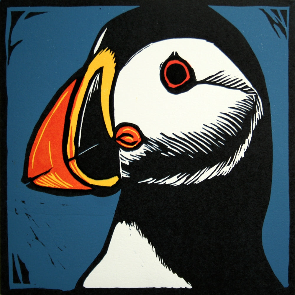 Lino Print - Puffin On Rathlin