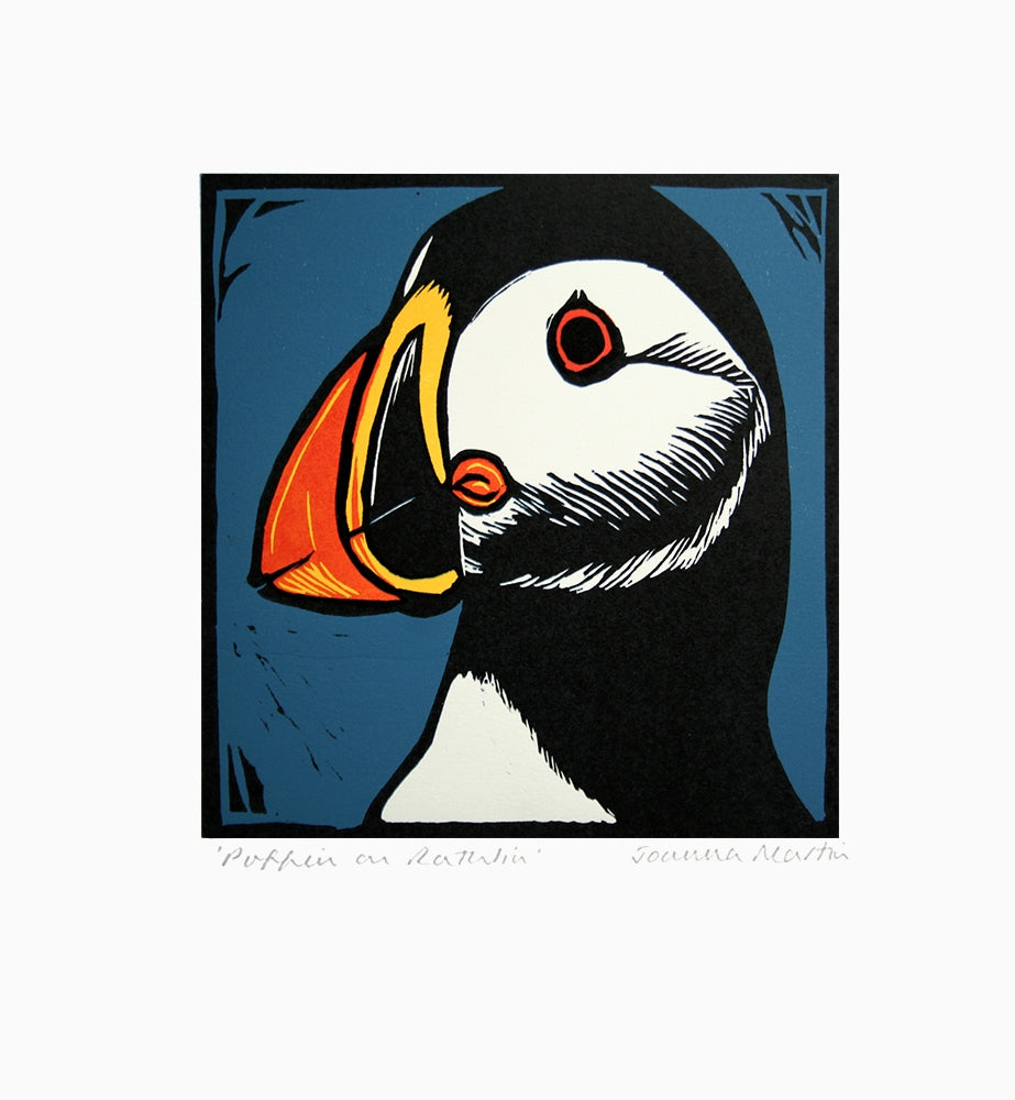Lino Print - Puffin On Rathlin Unframed