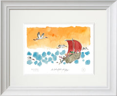 Quentin Blake 90th Birthday - A Sailing Boat in the Sky - Framed