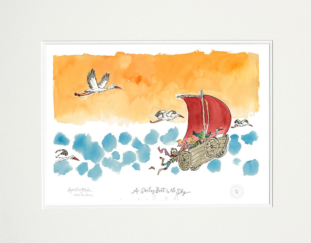Quentin Blake 90th Birthday - A Sailing Boat in the Sky - Unframed