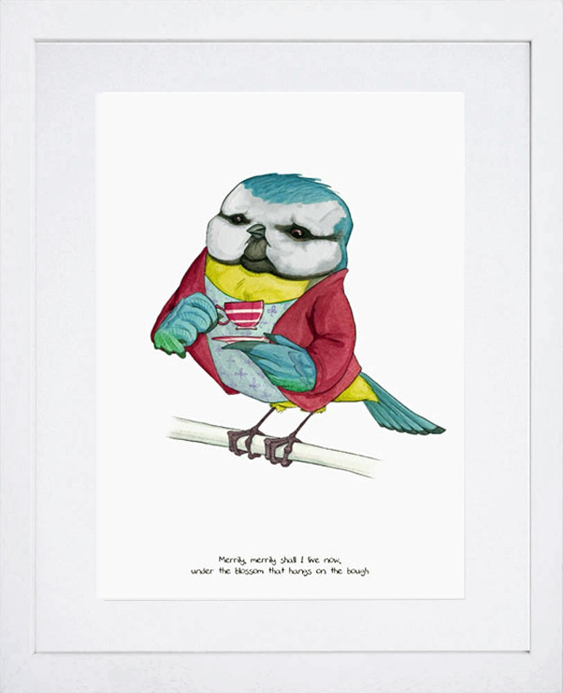 Animals - Blue Tit Shakespeare Quote Frame White