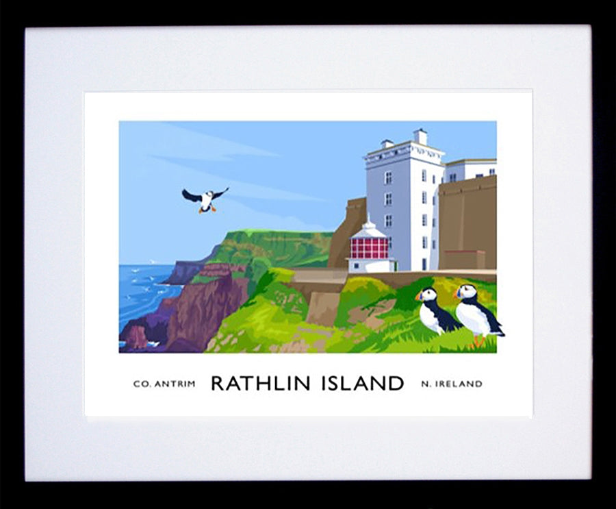 Co Antrim - Rathlin West Lighthouse-40 x 30-Black Box Frame (With Mount)