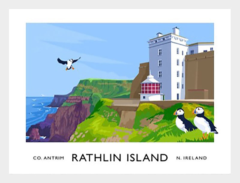 Co Antrim - Rathlin West Lighthouse-70 x 50-White Box Frame (No Mount)