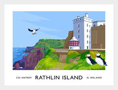 Co Antrim - Rathlin West Lighthouse-70 x 50-White Box Frame (No Mount)