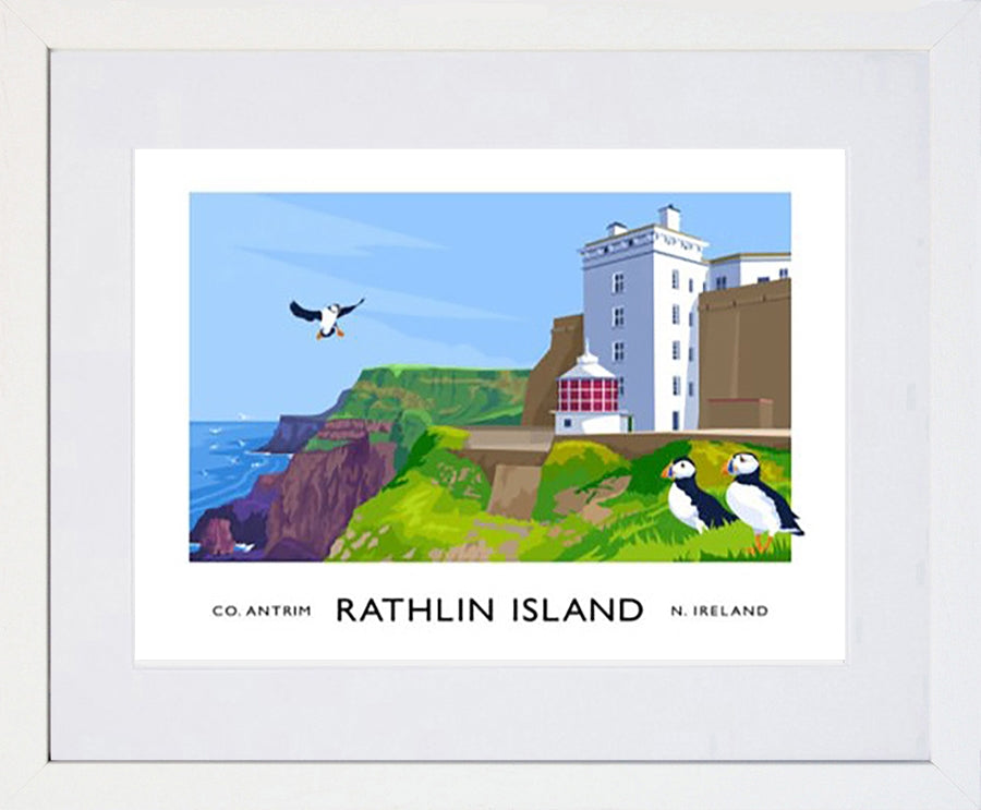 Co Antrim - Rathlin West Lighthouse-40 x 30-White Box Frame (With Mount)