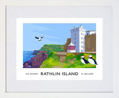 Co Antrim - Rathlin West Lighthouse-40 x 30-White Box Frame (With Mount)