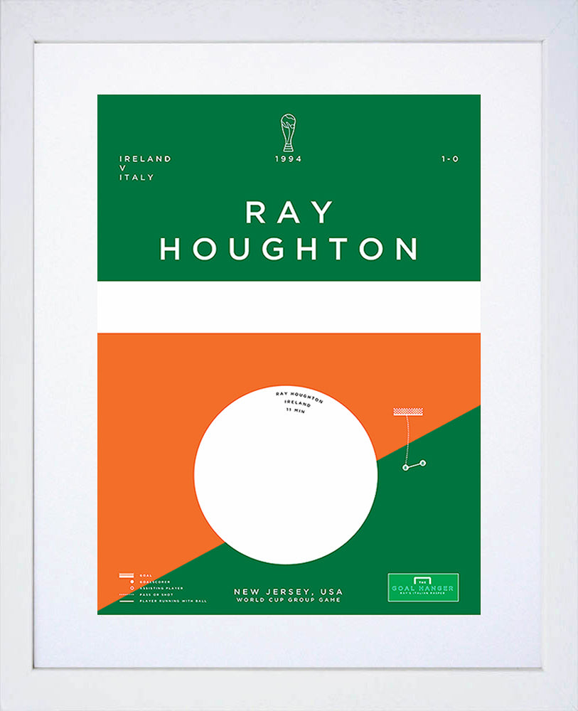 Republic of Ireland - Ray Houghton vs Italy 1994-30 x 42-White Box Frame