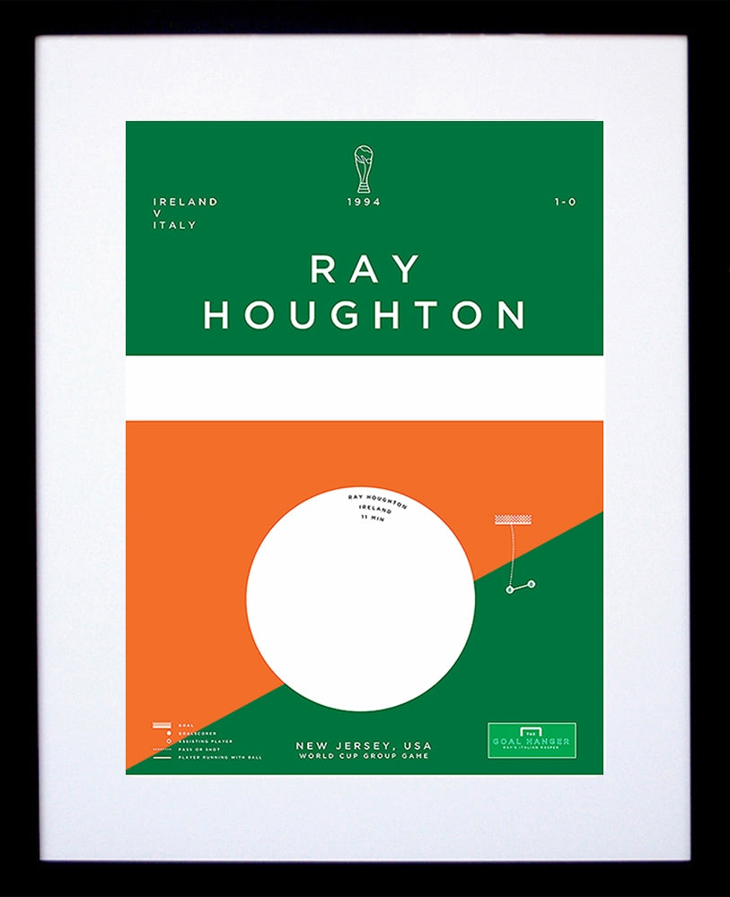 Republic of Ireland - Ray Houghton vs Italy 1994 Framed 30x42 with mount