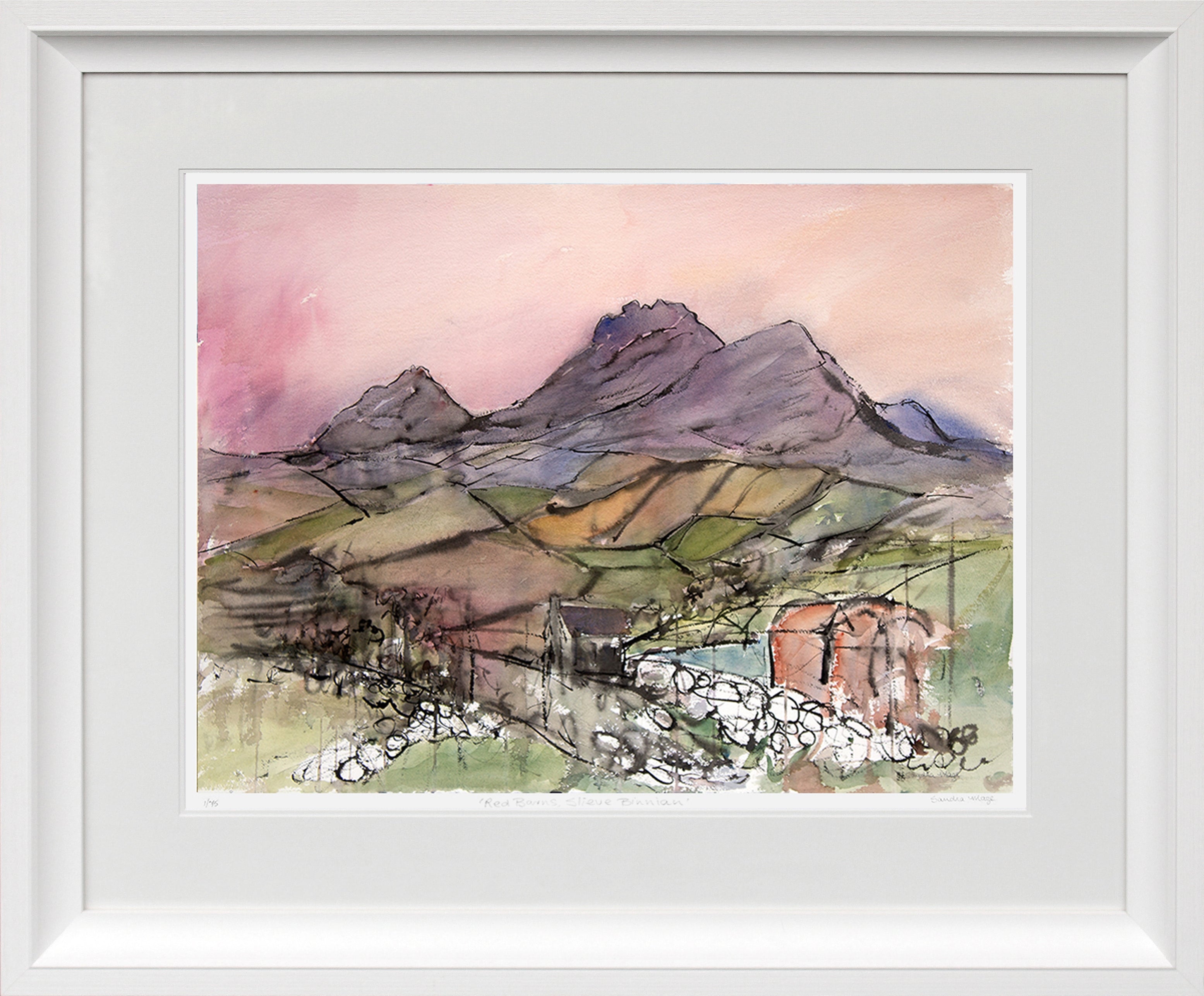 Print - Red Barns, Slieve Binnian Chunky White Frame