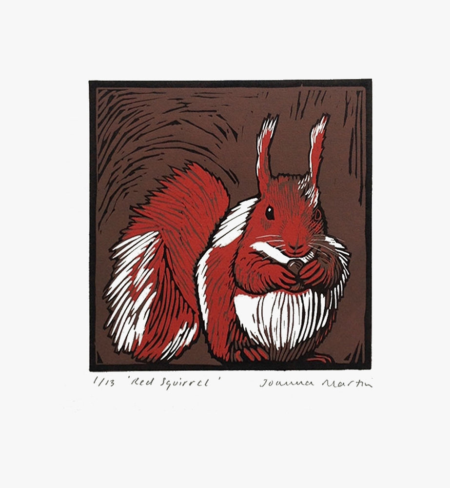 Lino Print - Red Squirrel Unframed