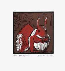 Lino Print - Red Squirrel Unframed