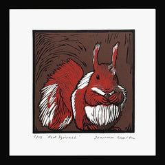 Lino Print - Red Squirrel Black Frame