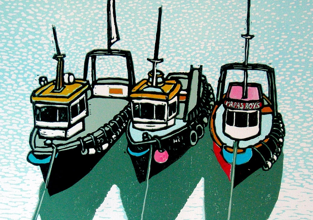 Linocut Print - Co Down Papa's Boys, Annalong