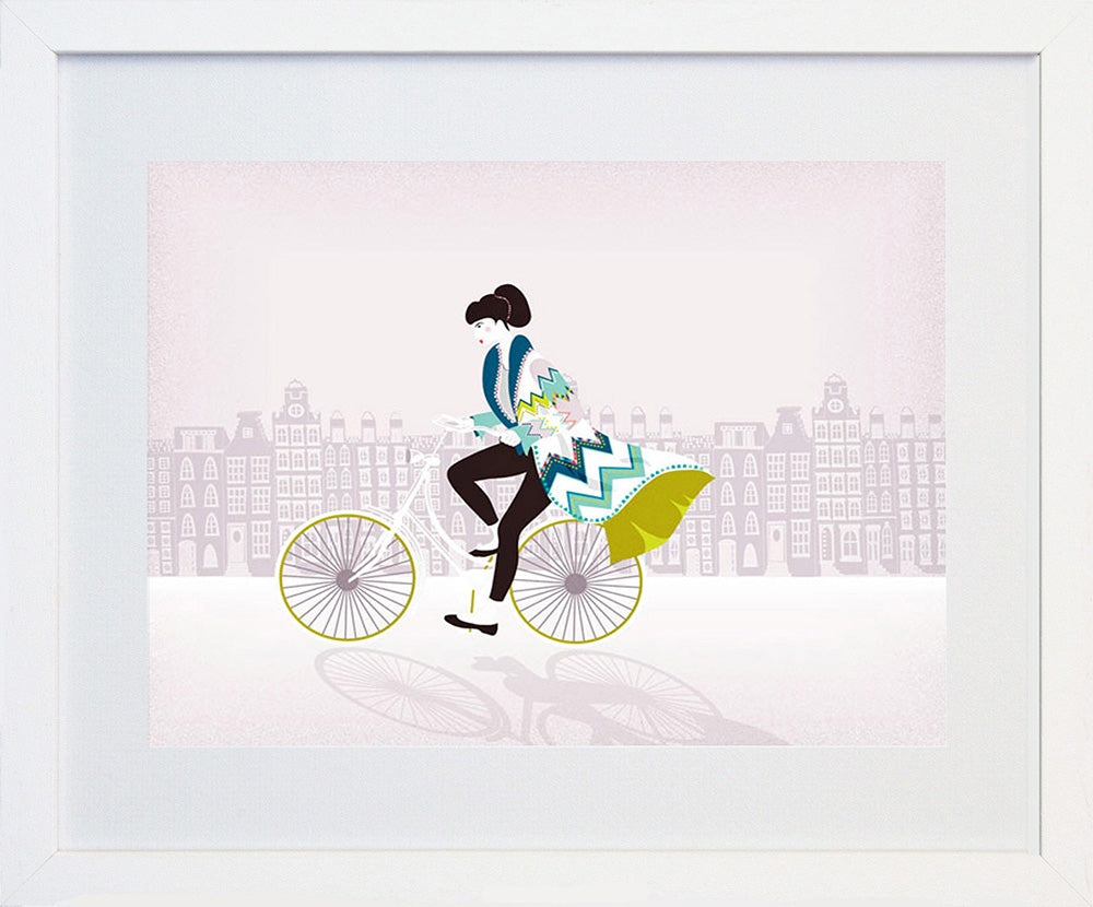 Riding In The City Frame White 18x25