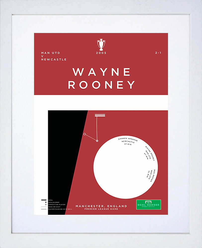Man Utd - Wayne Rooney vs Newcastle 2005-30 x 42-White Box Frame